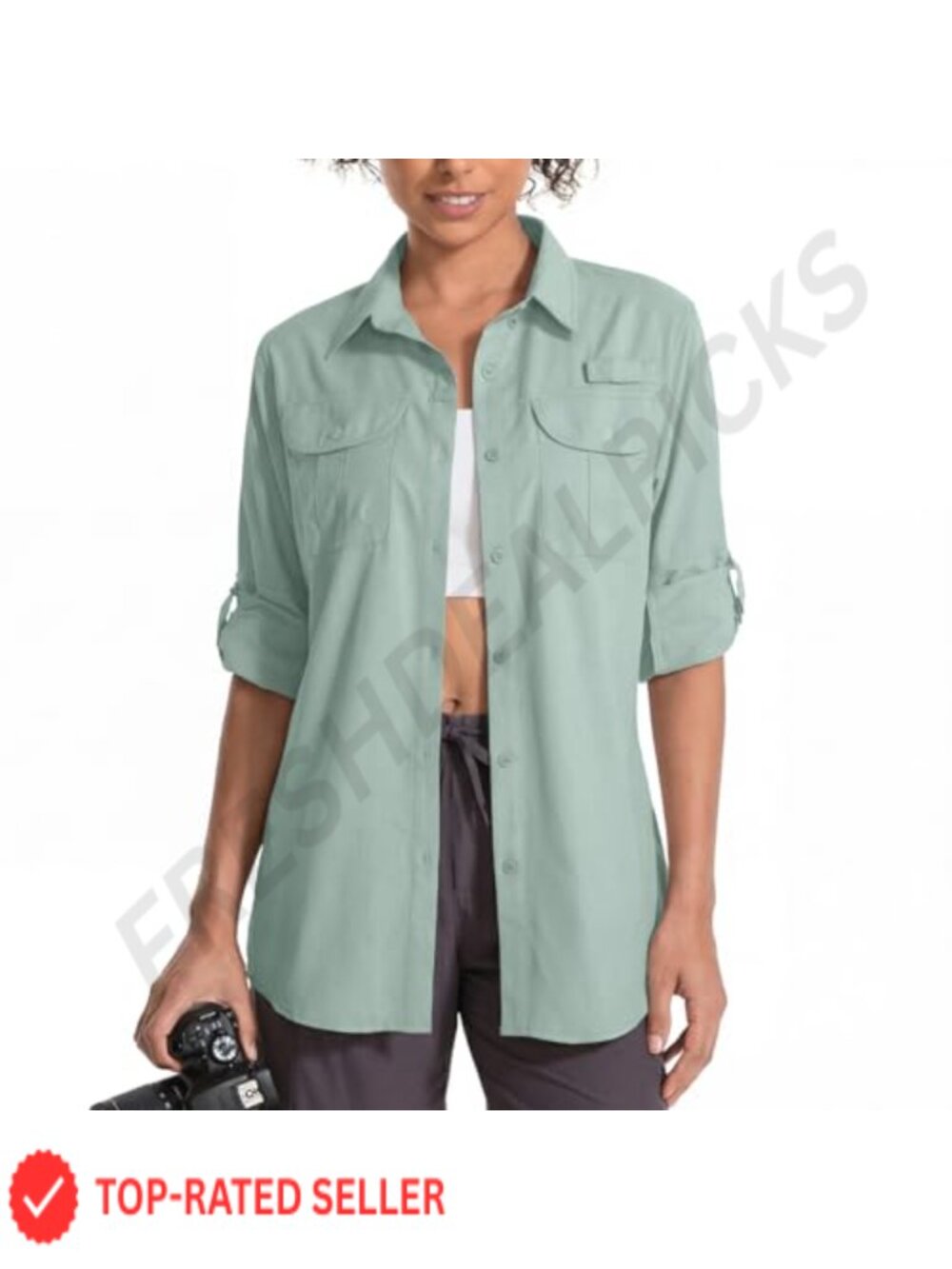 UPF 50+ Long Sleeve Button Down Sun Shirt for Hiking Fishing Travel